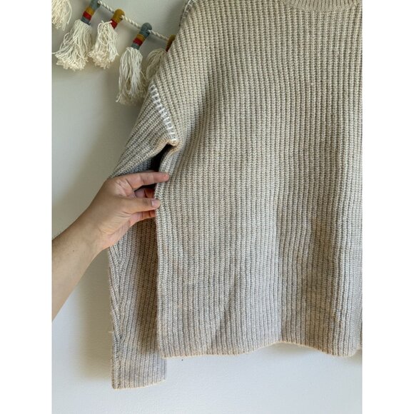 Evereve Haven Whipstitch Oat/White Pullover Sweater Cozy Neutral Boho Feminine M - Picture 5 of 8
